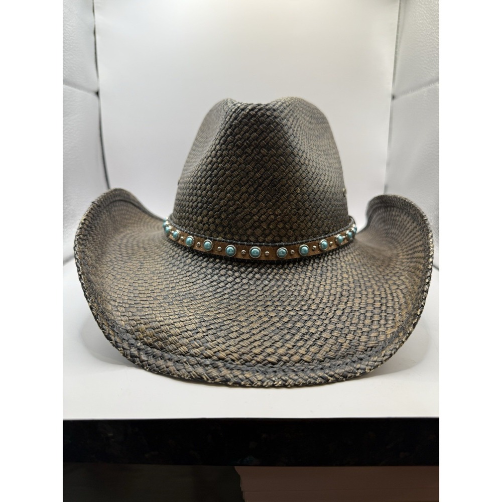 Wild bills Western Cowboy Hat, With Jade Stones Size Small 100% Straw